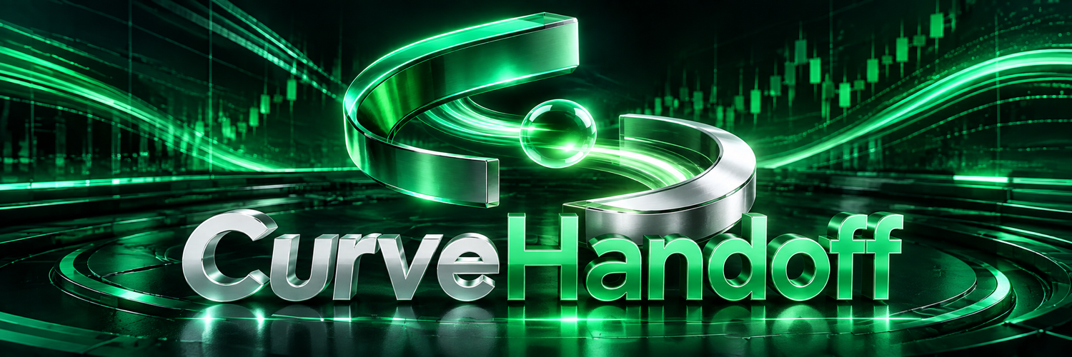 Luminous green execution rails flowing around the CurveHandoff wordmark